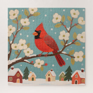Puzzle Cardinal rouge sur branche d'hiver