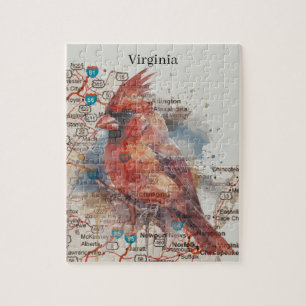 Puzzle Cardinal sur carte routière de Virginie Art aquare