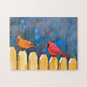 Puzzle Cardinals on the Fence Painting - Art original
