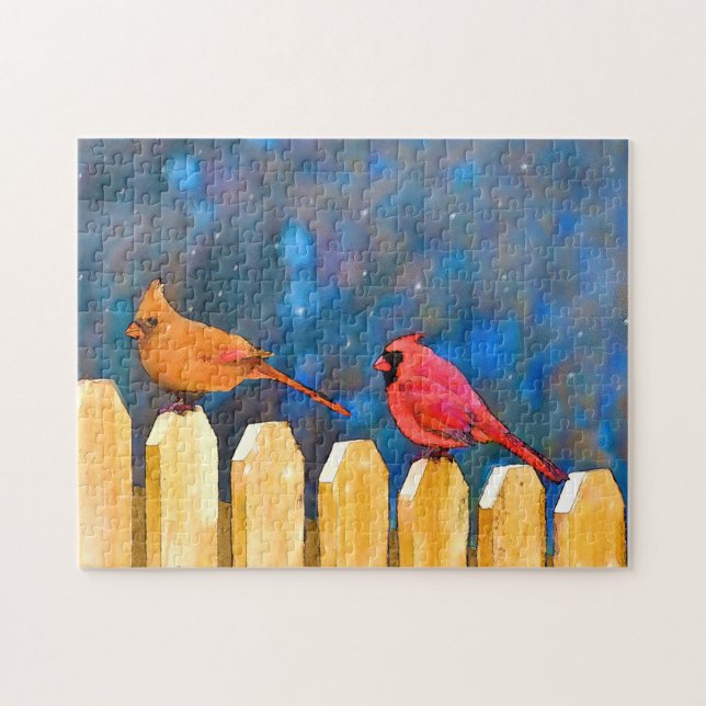 Puzzle Cardinals on the Fence Painting - Art original (Horizontal)