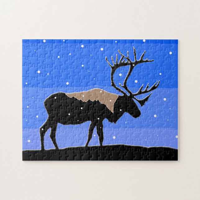 Puzzle Caribou en hiver - Art original de la faune (Horizontal)