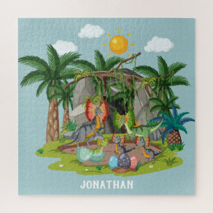 Puzzle Caricature colorée personnalisée Jurassic bleu cie
