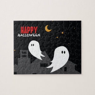 Puzzle Caricature de la ville fantôme éffrayante hallowee