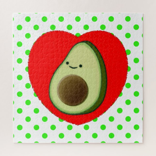 Puzzle Caricature De L'Avocado Mignonne Dans Le Coeur Rou (Vertical)