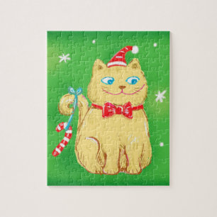 Puzzle Caricature mignonne Chat de Noël avec chapeau de S