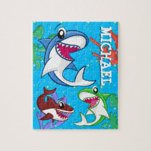 Puzzle Caricature pour enfants requin sous-marin Bleu Océ