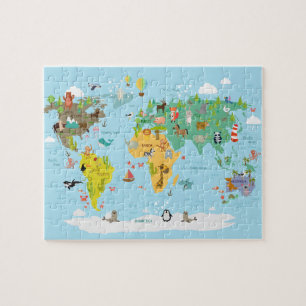 Puzzle Caricature pour enfants sur la carte du monde