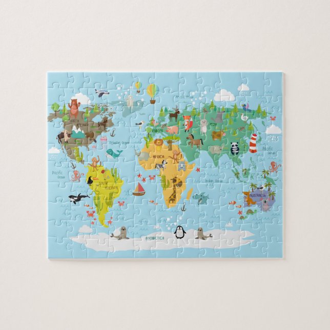 Puzzle Caricature pour enfants sur la carte du monde (Horizontal)