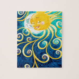 Puzzle caricature soleil et lune amour paix