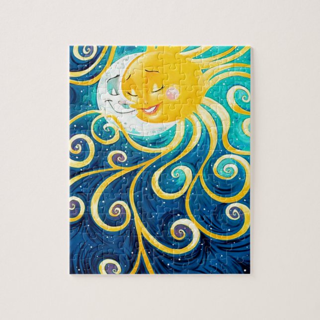 Puzzle caricature soleil et lune amour paix (Vertical)