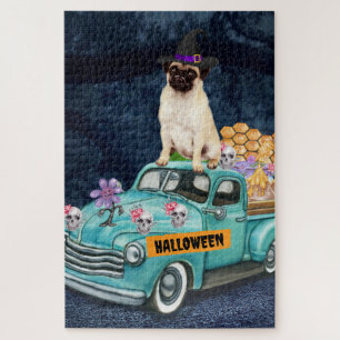 Puzzle Carlin Chien Halloween Camion Effrayant Nuit