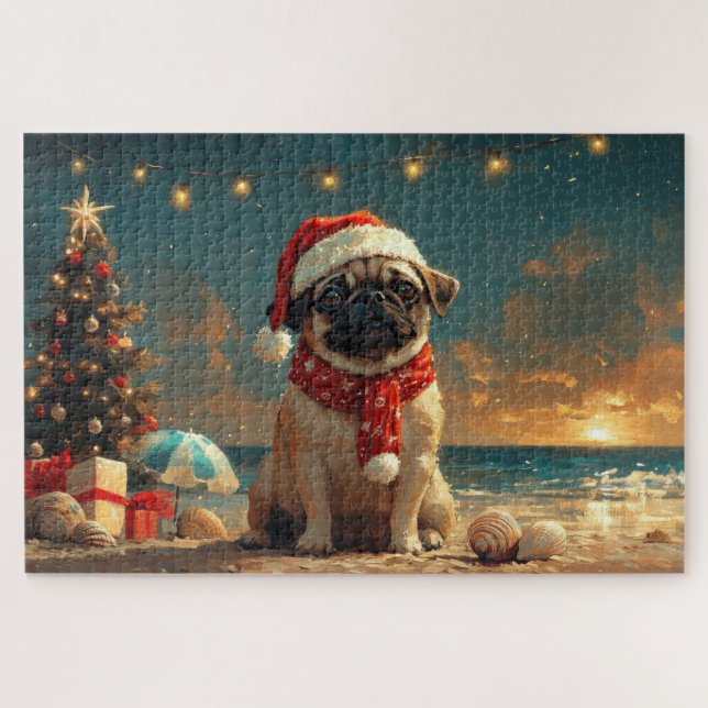Puzzle Carlin Chien Noël Plage Vintage (Horizontal)