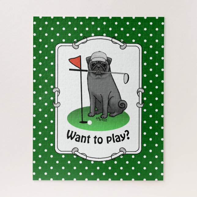 Puzzle Carlin de golf Jouer Golf (noir) mignon chien drôl (Vertical)