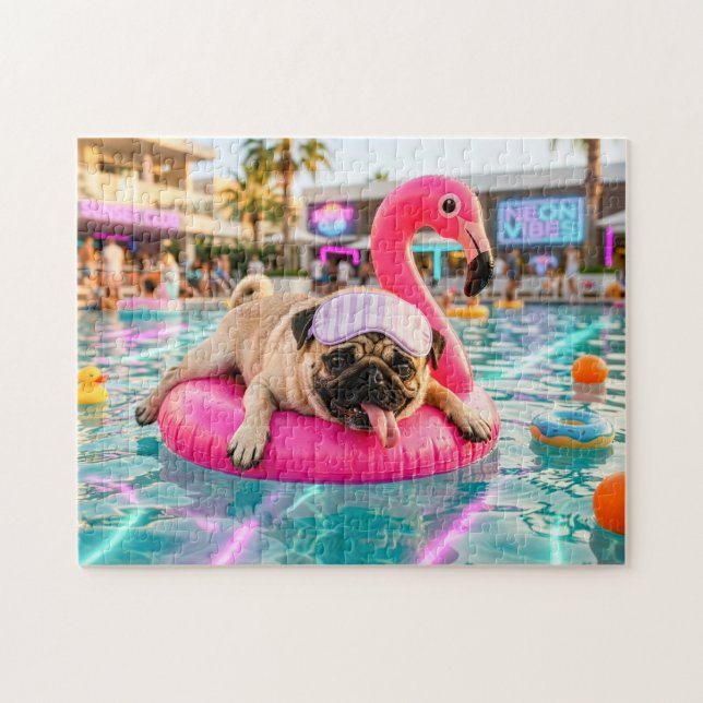 Puzzle Carlin flottant sur un flotteur flamant rose (Horizontal)