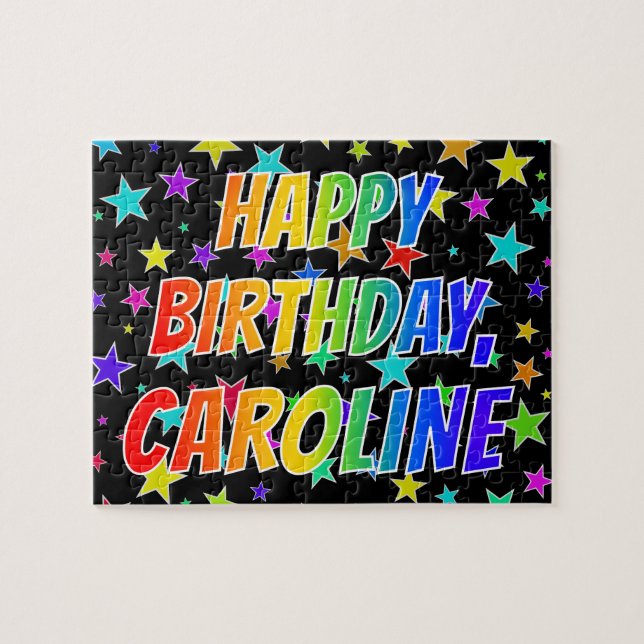 Puzzle "CAROLINE" Prénom, Amusant "HEUREUX ANNIVERSAIRE" (Horizontal)