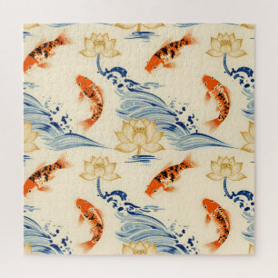Puzzle Carpe Koï et motif sans couture de lotus