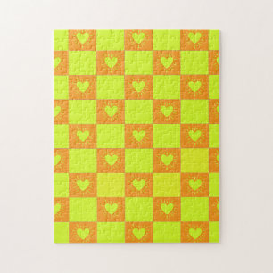 Puzzle Carreau à carreaux orange vif et vert avec des coe