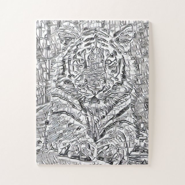 Puzzle Carreaux de mosaïque de tigre en noir et blanc (Vertical)