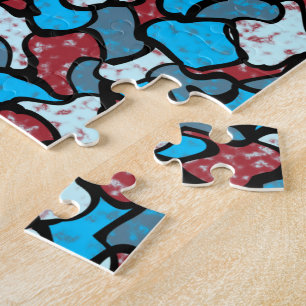 Puzzle Carreaux de mosaïque rouge, blanc et bleu ondulés