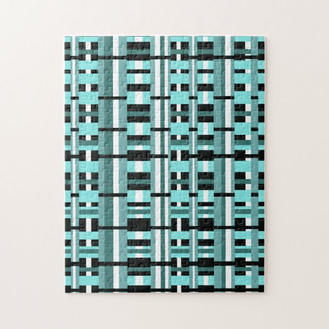 Puzzle Carreaux en Aqua, Sarcelle, Noir & Blanc (Vertical)