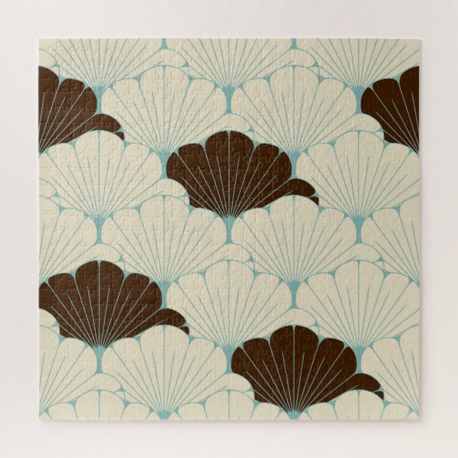 Puzzle Carrelage en feuillage bleu style japonais (Vertical)