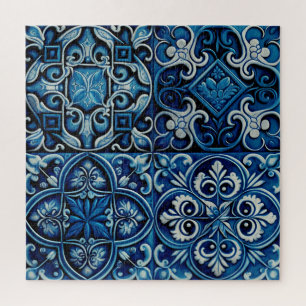 Puzzle Carrelage en mosaïque bleu marine. motif floral Ab