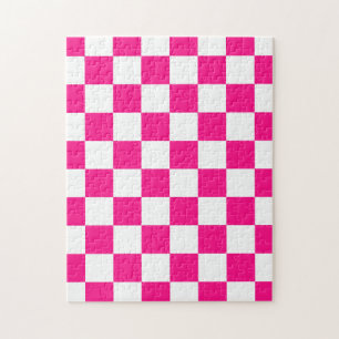 Puzzle Carrés à carreaux rose vif blanc géométrique rétro