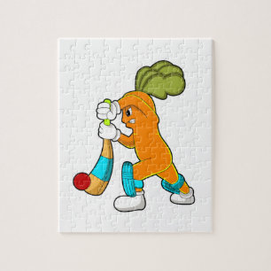 Puzzle Carrot at cricket with cricket bat