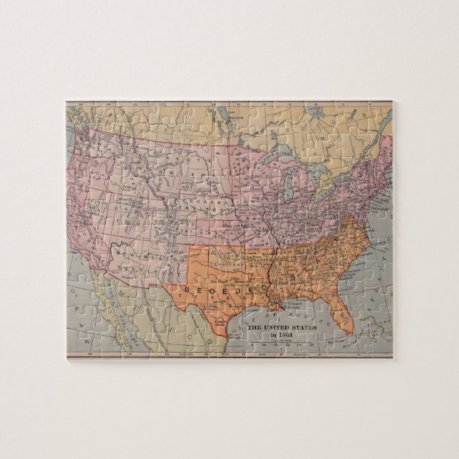 Puzzle Carte 1861 d'ère de guerre civile des USA de cru (Horizontal)