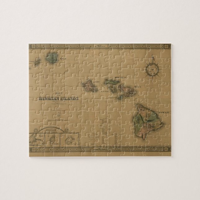 Puzzle Carte 1876 - îles d'Hawaï de cru hawaïennes (Horizontal)