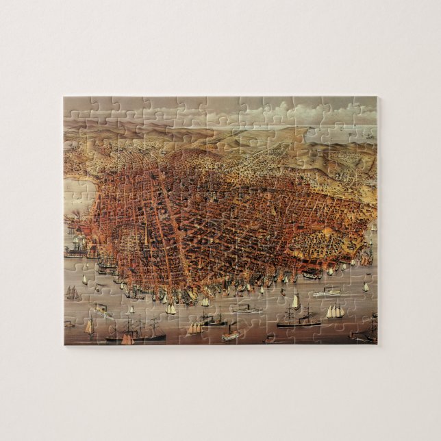 Puzzle Carte aérienne antique de San Francisco, Californi (Horizontal)