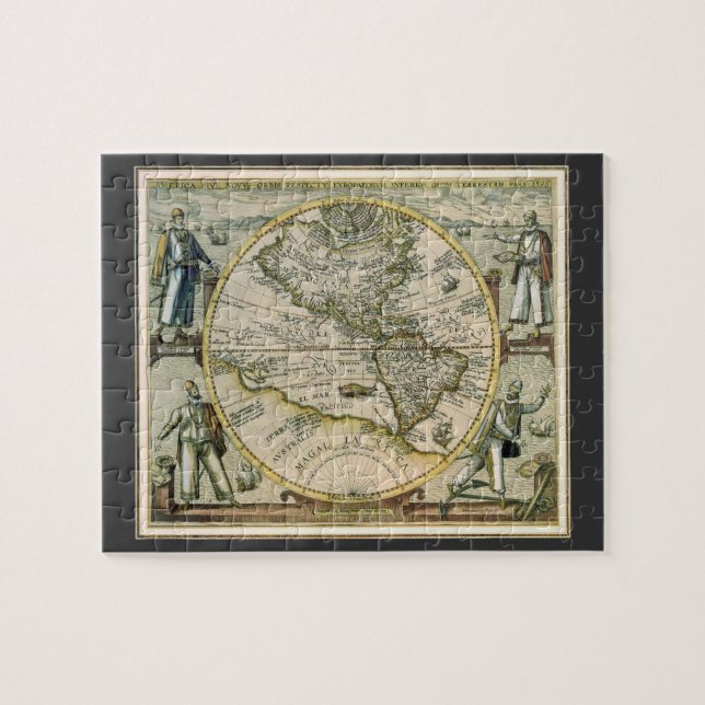 Puzzle Carte ancienne, 1596, America Sive Novus Orbis (Horizontal)