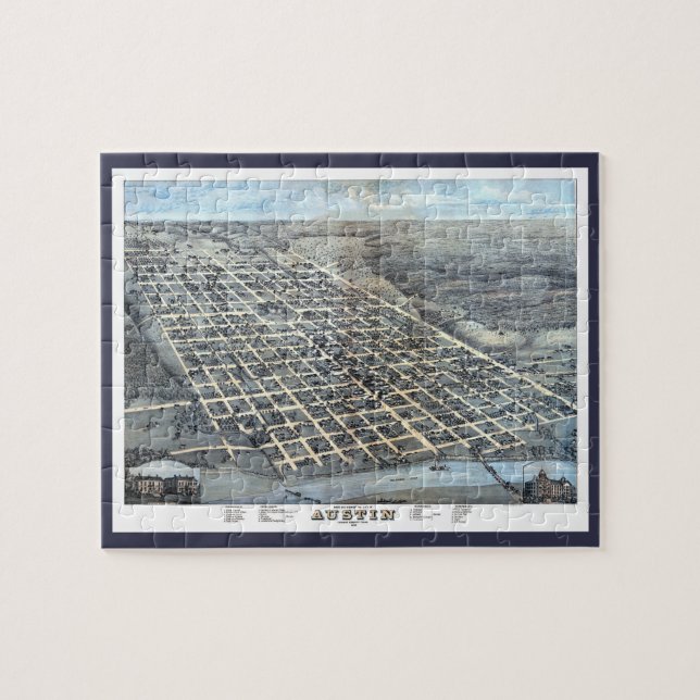 Puzzle Carte ancienne aérienne d'Austin, Texas de 1873 (Horizontal)