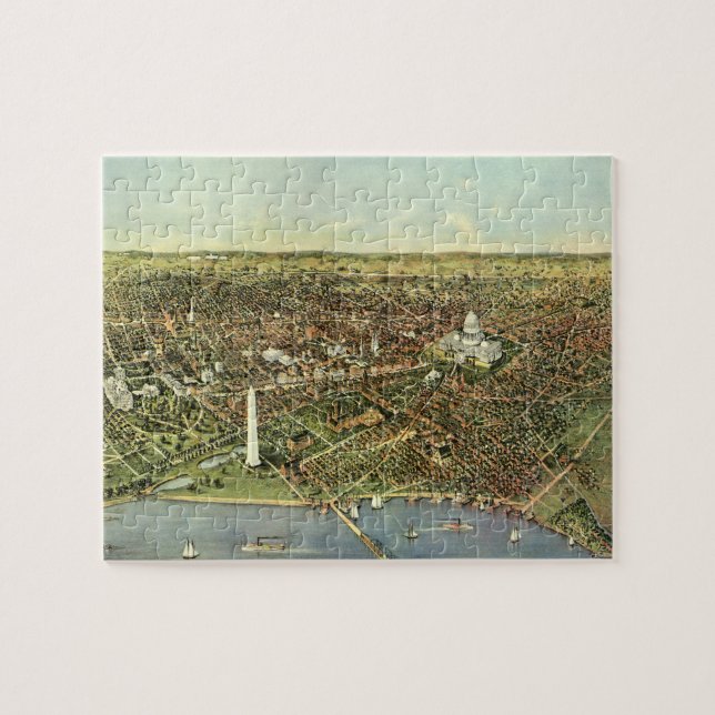 Puzzle Carte antique avec une vue panoramique de Washingt (Horizontal)