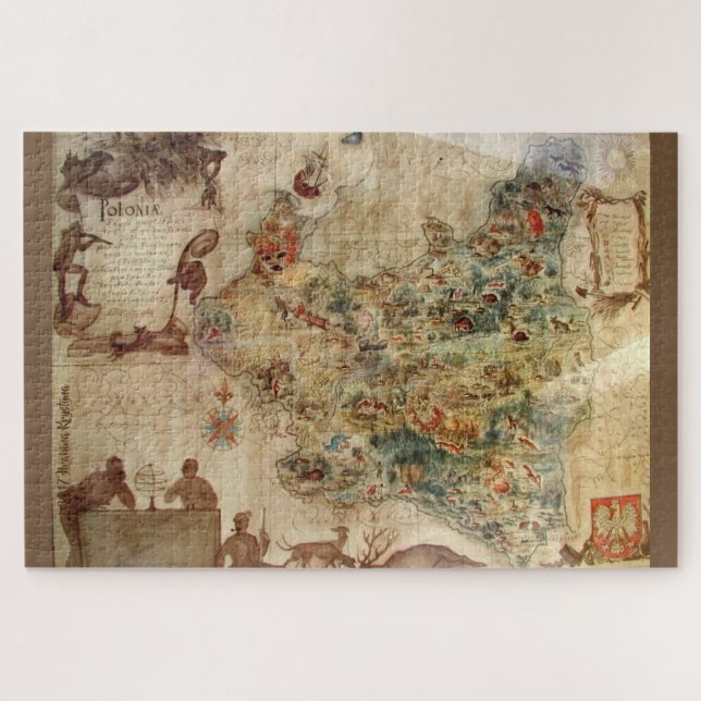 PUZZLE CARTE ANTIQUE DE CASSE-TÊTE DE LA POLOGNE (Horizontal)