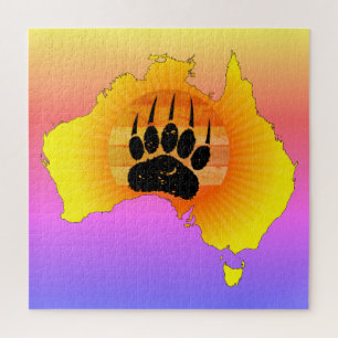 Puzzle Carte Australie Sunny Ours Avec Sunset Rétro