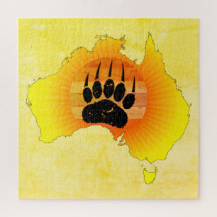 Puzzle Carte Australie Sunny Ours Avec Sunset Rétro