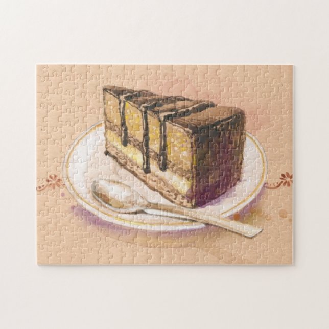 Puzzle Carte avec le gâteau peint d'aquarelle (Horizontal)