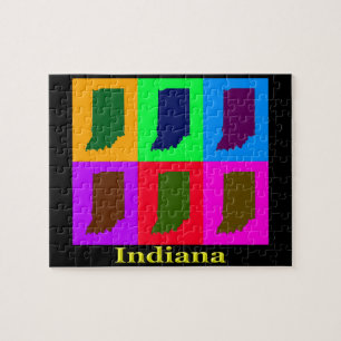 Puzzle Carte colorée de l'Indiana State Pop Art