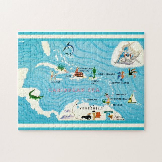 Puzzle Carte colorée des Caraïbes  (Horizontal)