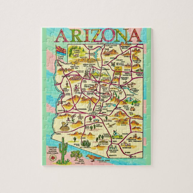 Puzzle Carte colorée illustrée Arizona (Vertical)