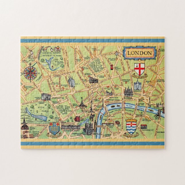 Puzzle Carte colorée illustrée de Londres Angleterre (Horizontal)