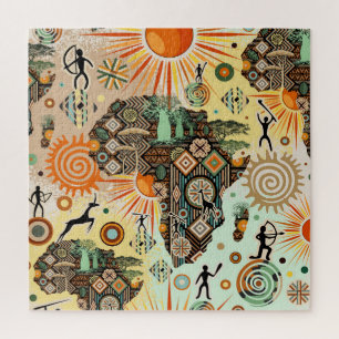 Puzzle Carte d'Afrique Éléments Tribaux Décoratifs Motif