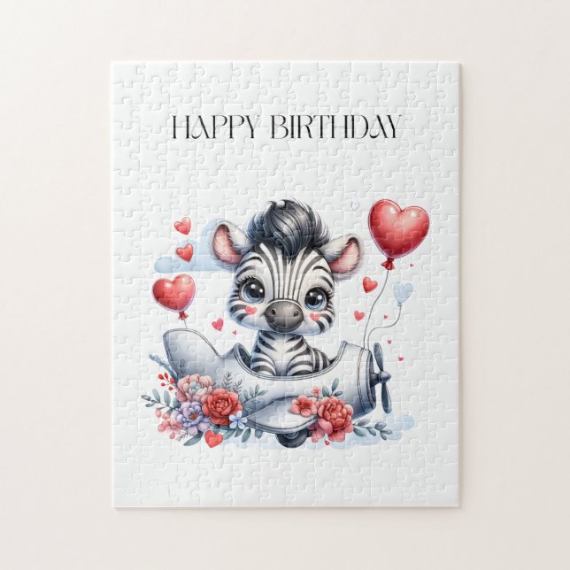 Puzzle Carte d'anniversaire Zèbre Avion (Vertical)