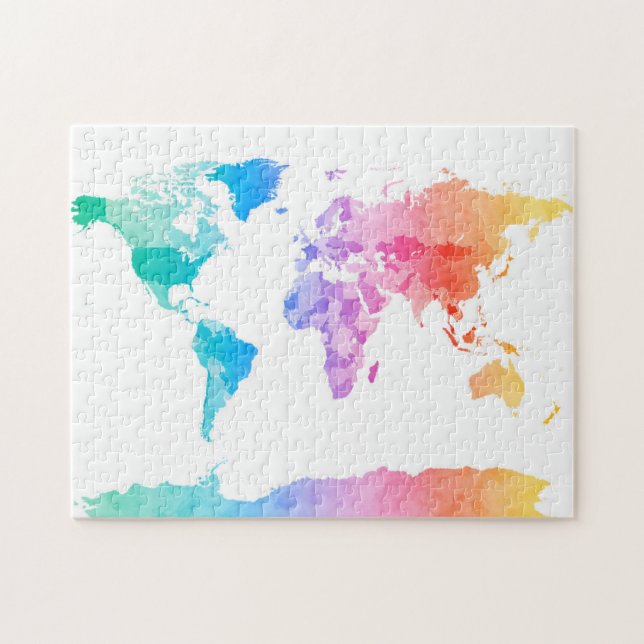 Puzzle Carte d'aquarelle de la carte du monde (Horizontal)