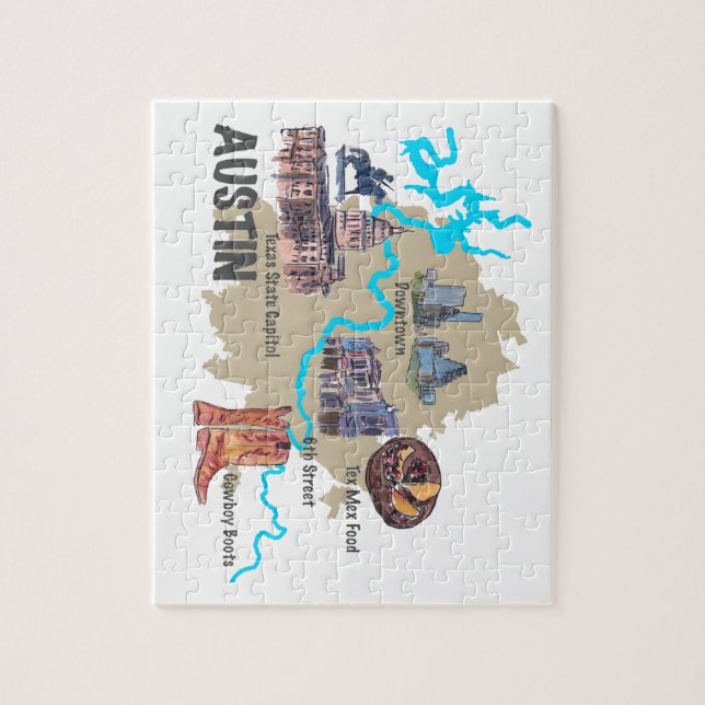 Puzzle Carte d'Austin le Texas (Vertical)