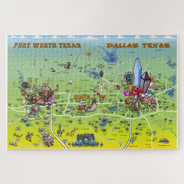 Puzzle Carte de bande dessinée de Dallas Fort Worth (Horizontal)