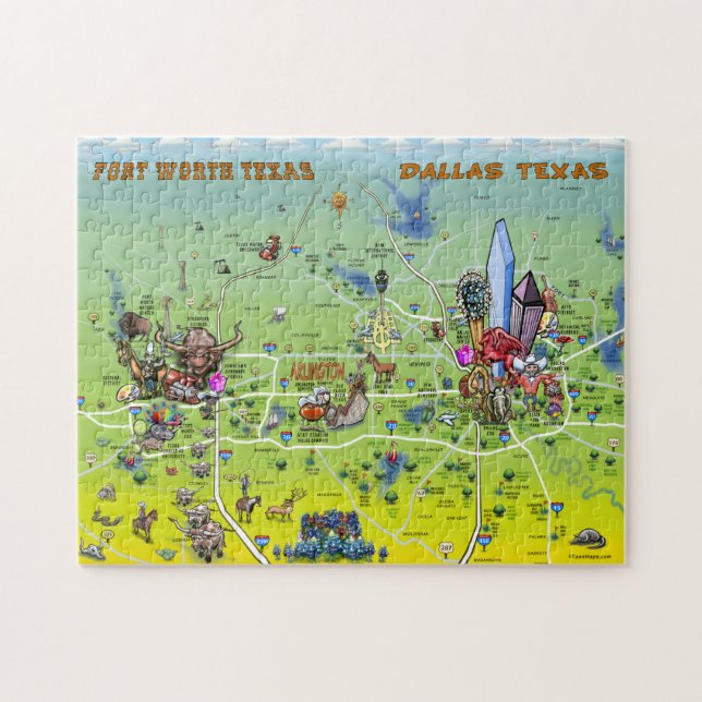 Puzzle Carte de bande dessinée de Dallas Fort Worth (Horizontal)