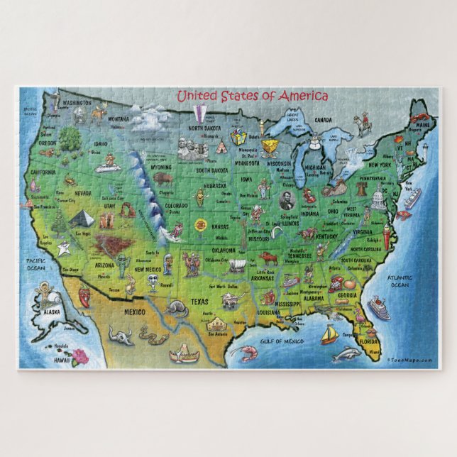 Puzzle Carte de bande dessinée des Etats-Unis (Horizontal)