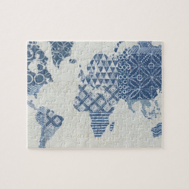 Puzzle Carte de batik de bleu d'indigo du monde (Horizontal)
